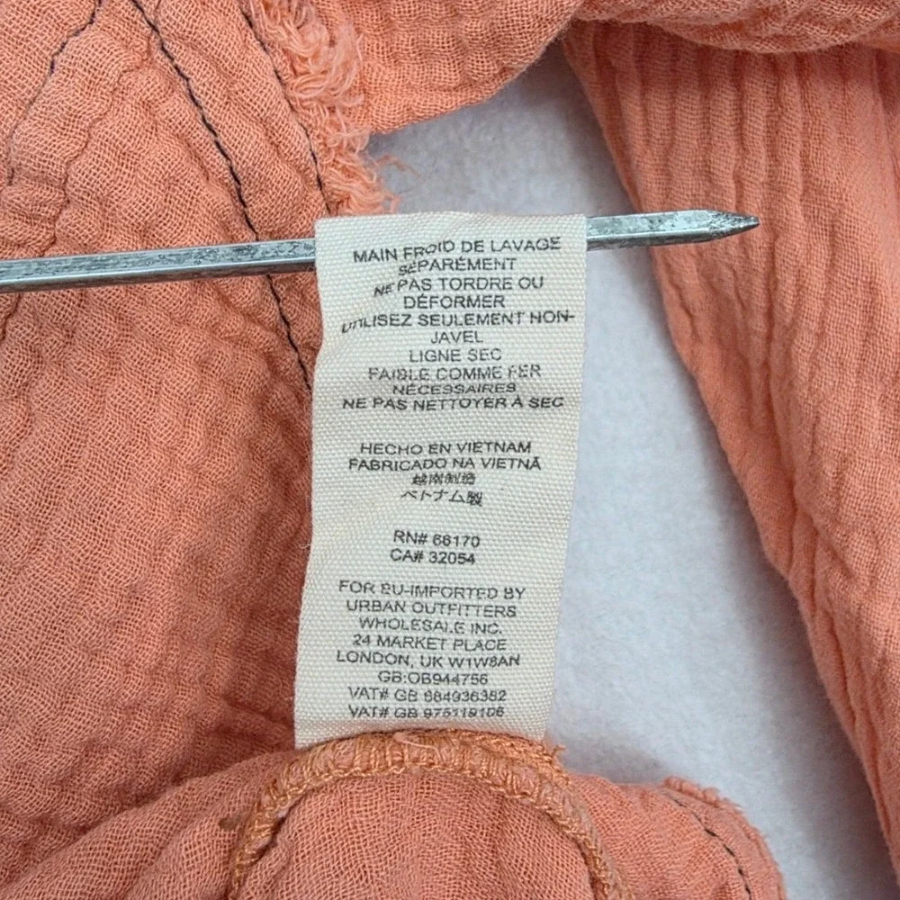 Free People We The Free Gauze Blouse L Peach Cotton Raw Hem Boho Oversized Top